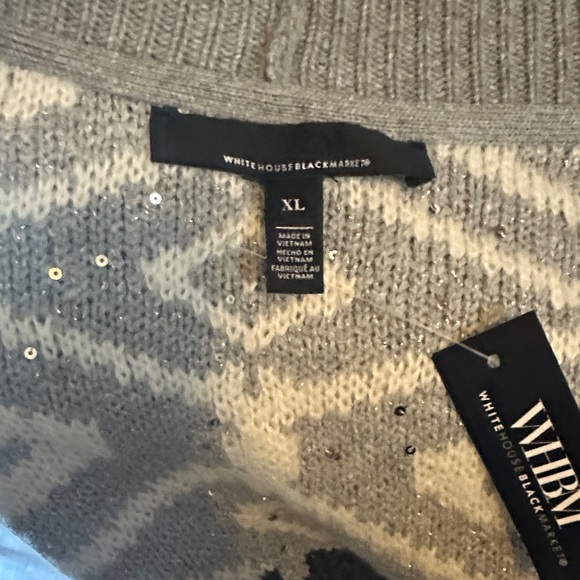 WHITE HOUSE BLACK MARKET❤️GRAY BELTED SEQUIN CARDIGAN SWEATER-Size XL~ NWT - Picture 4 of 8